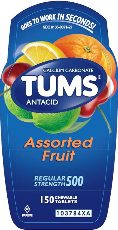 Tums Regular Assorted Fruit 150 count label - Tums Regular Assorted Fruit 150 count label